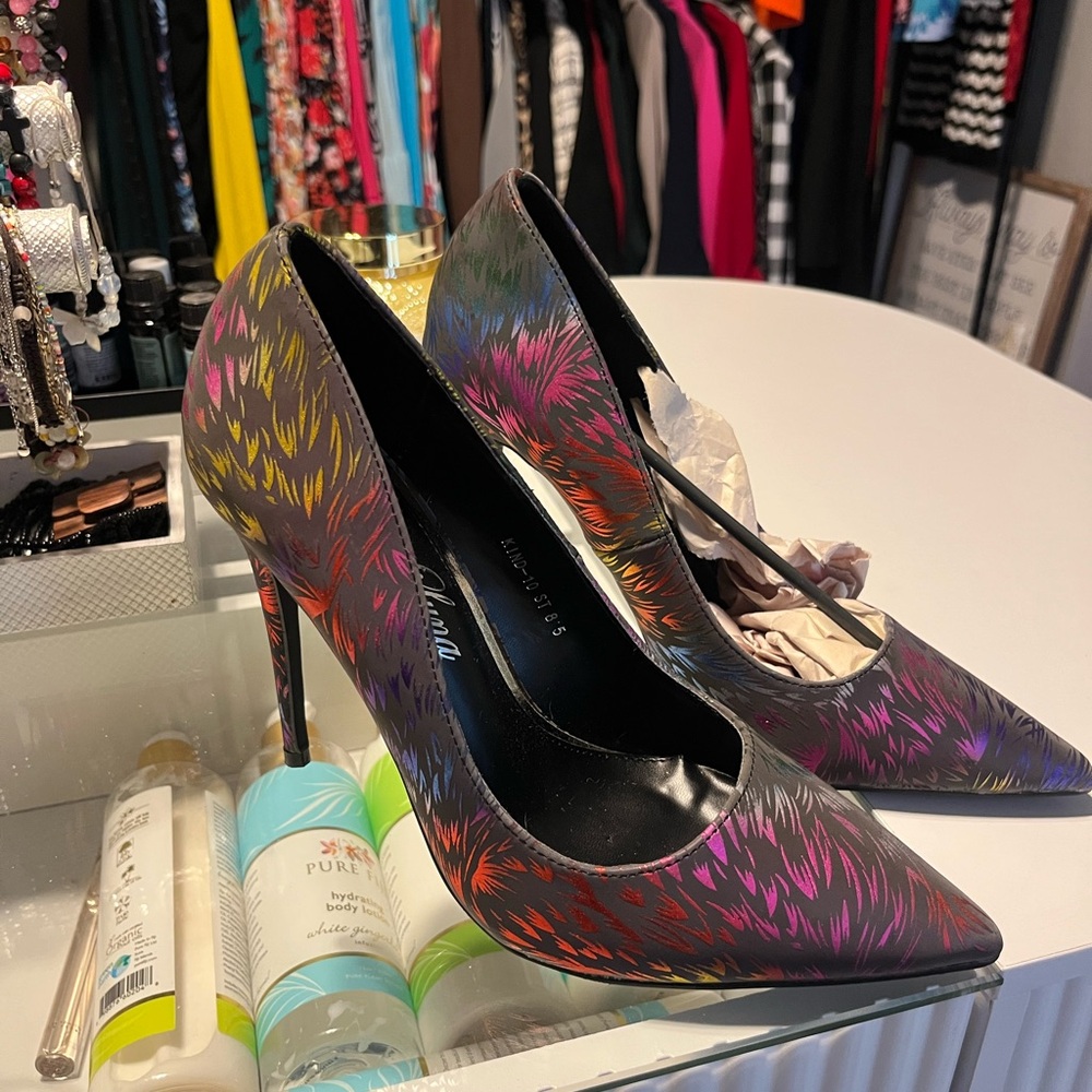 Stylish Black Reflective Multicolor Heels by Aldo